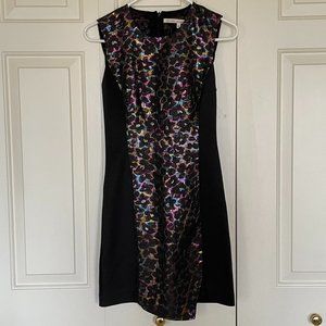 NWOT RACHEL Rachel Roy Sleeveless Metallic Floral Print Black Sheath Dress Sz 0